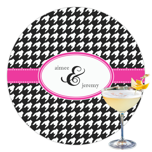 Custom Houndstooth w/Pink Accent Printed Drink Topper - 3.5" (Personalized)