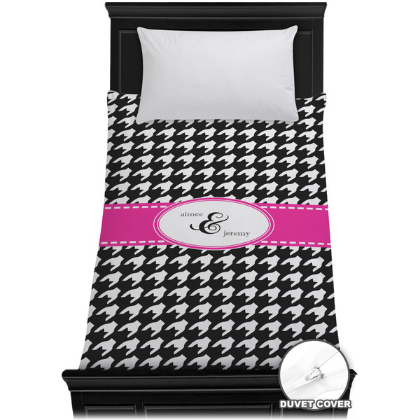 Custom Houndstooth w/Pink Accent Duvet Cover - Twin XL (Personalized)