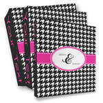 Houndstooth w/Pink Accent 3 Ring Binder - Full Wrap (Personalized)