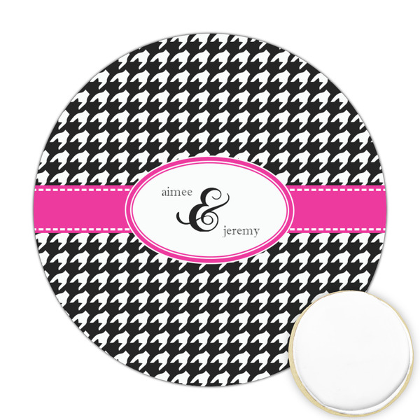 Custom Houndstooth w/Pink Accent Printed Cookie Topper - 2.5" (Personalized)