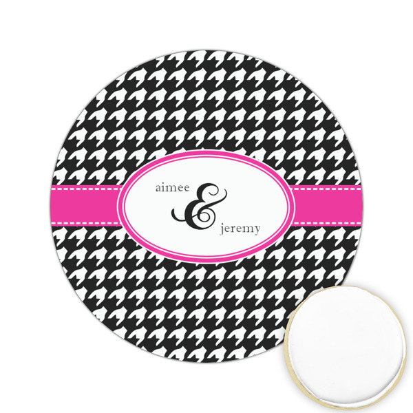 Custom Houndstooth w/Pink Accent Printed Cookie Topper - 2.15" (Personalized)