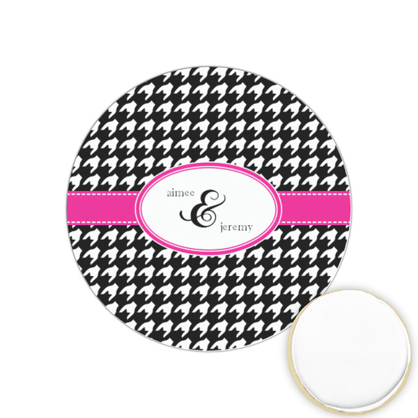 Custom Houndstooth w/Pink Accent Printed Cookie Topper - 1.25" (Personalized)