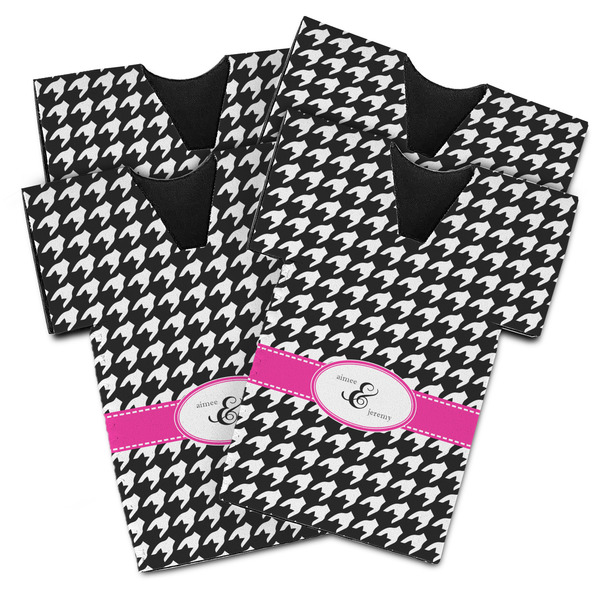 Custom Houndstooth w/Pink Accent Jersey Bottle Cooler - Set of 4 (Personalized)