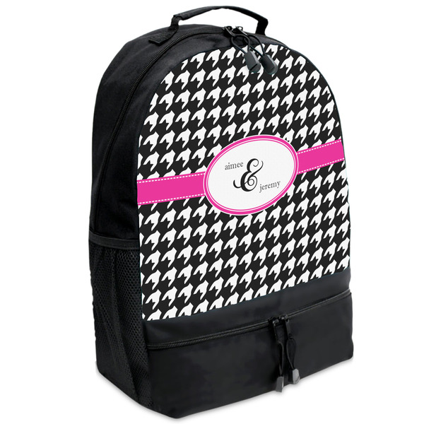 Custom Houndstooth w/Pink Accent Backpacks - Black (Personalized)