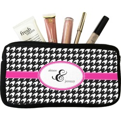 Houndstooth w/Pink Accent Makeup / Cosmetic Bag - Small (Personalized)