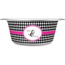Houndstooth w/Pink Accent Stainless Steel Dog Bowl - Small (Personalized)