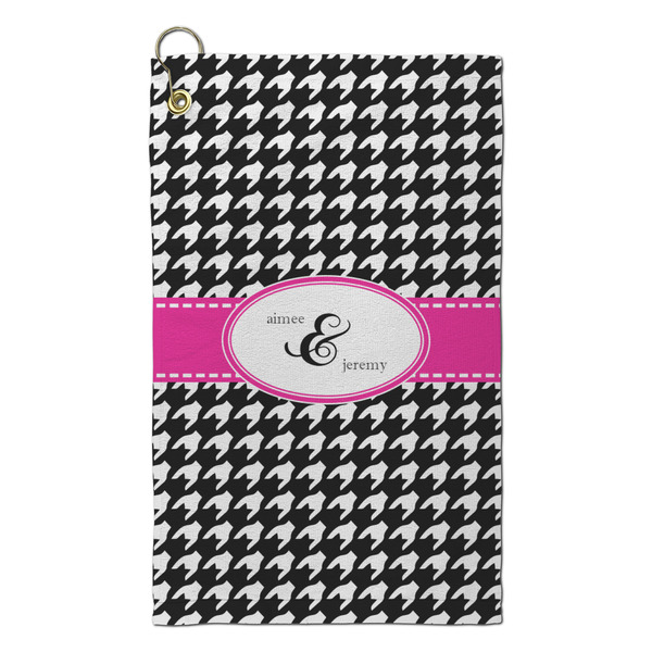 Custom Houndstooth w/Pink Accent Microfiber Golf Towel - Small (Personalized)