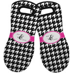 Houndstooth w/Pink Accent Neoprene Oven Mitts - Set of 2 w/ Couple's Names