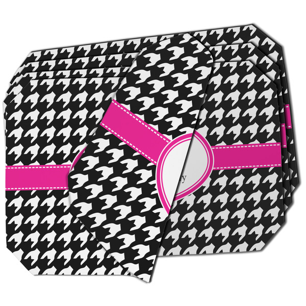 Custom Houndstooth w/Pink Accent Dining Table Mat - Octagon - Set of 4 (Double-SIded) w/ Couple's Names