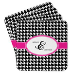 Houndstooth w/Pink Accent Paper Coasters w/ Couple's Names