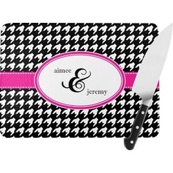 Houndstooth w/Pink Accent Rectangular Glass Cutting Board - Medium - 11"x8" (Personalized)