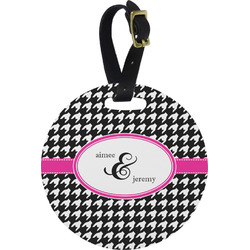 Houndstooth w/Pink Accent Plastic Luggage Tag - Round (Personalized)