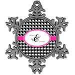 Houndstooth w/Pink Accent Vintage Snowflake Ornament (Personalized)