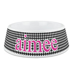 Houndstooth w/Pink Accent Plastic Dog Bowl - Medium (Personalized)