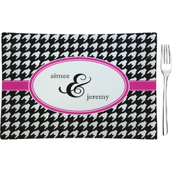 Houndstooth w/Pink Accent Rectangular Glass Appetizer / Dessert Plate - Single or Set (Personalized)