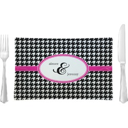 Houndstooth w/Pink Accent Glass Rectangular Lunch / Dinner Plate (Personalized)