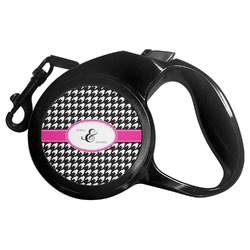 Houndstooth w/Pink Accent Retractable Dog Leash - Medium (Personalized)