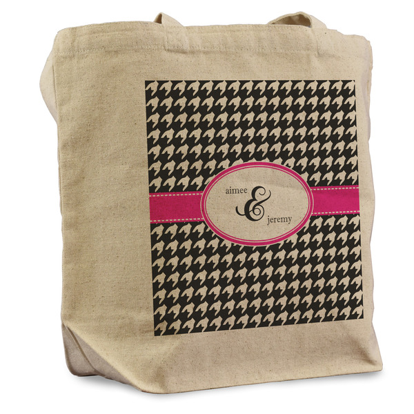 Custom Houndstooth w/Pink Accent Reusable Cotton Grocery Bag (Personalized)