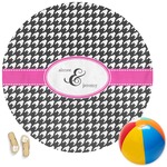 Houndstooth w/Pink Accent Round Beach Towel (Personalized)