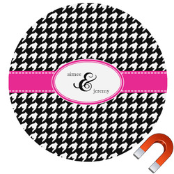Houndstooth w/Pink Accent Round Car Magnet - 10" (Personalized)