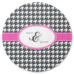 Houndstooth w/Pink Accent Round Rubber Backed Coaster (Personalized)