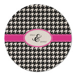 Houndstooth w/Pink Accent Round Linen Placemat - Single Sided (Personalized)
