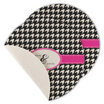 Houndstooth w/Pink Accent Round Linen Placemat - Single Sided - Set of 4 (Personalized)