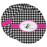 Houndstooth w/Pink Accent Round Paper Coasters w/ Couple's Names