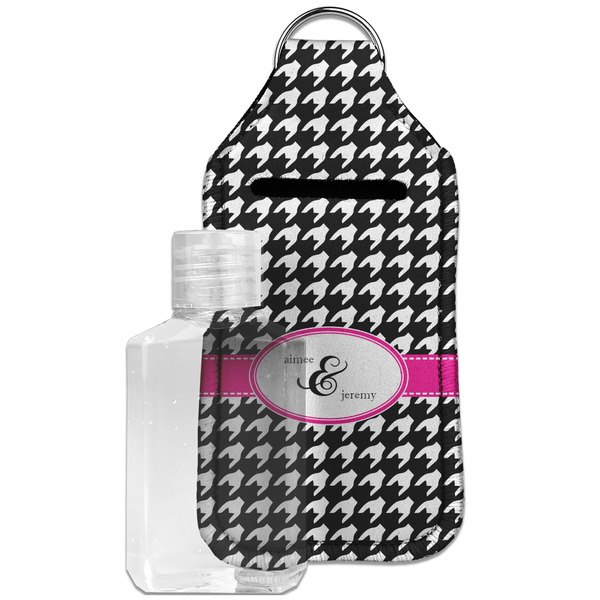 Custom Houndstooth w/Pink Accent Hand Sanitizer & Keychain Holder - Large (Personalized)