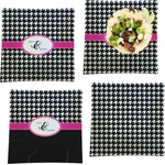 Houndstooth w/Pink Accent Set of 4 Glass Square Lunch / Dinner Plate 9.5" (Personalized)