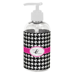 Houndstooth w/Pink Accent Plastic Soap / Lotion Dispenser (8 oz - Small - White) (Personalized)
