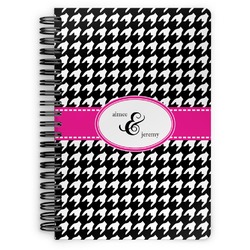 Houndstooth w/Pink Accent Spiral Notebook - 7x10 w/ Couple's Names