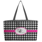 Houndstooth w/Pink Accent Beach Totes Bag - w/ Black Handles (Personalized)