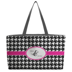 Houndstooth w/Pink Accent Beach Totes Bag - w/ Black Handles (Personalized)