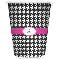 Houndstooth w/Pink Accent Waste Basket - Double Sided (White) (Personalized)