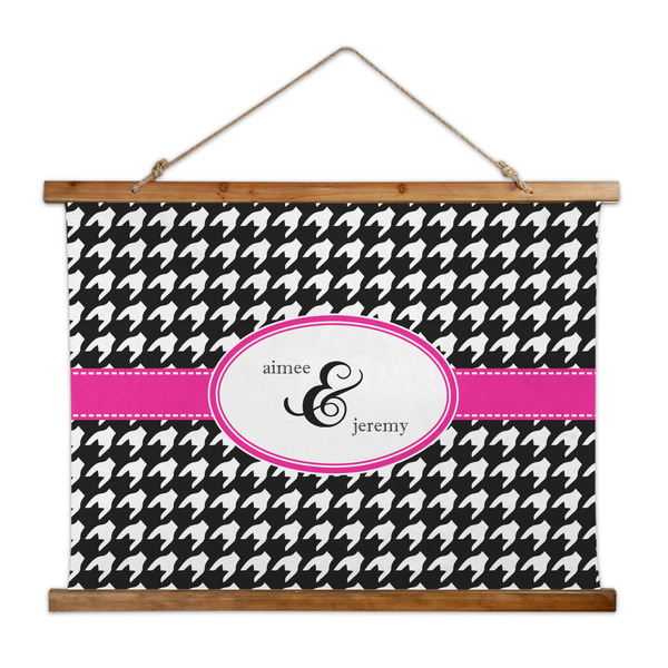 Custom Houndstooth w/Pink Accent Wall Hanging Tapestry - Wide (Personalized)