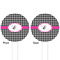 Houndstooth w/Pink Accent White Plastic 4" Food Pick - Round - Double Sided - Front & Back