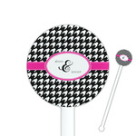 Houndstooth w/Pink Accent 5.5" Round Plastic Stir Sticks - White - Double Sided (Personalized)