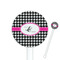 Houndstooth w/Pink Accent White Plastic 5.5" Stir Stick - Round - Closeup