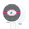 Houndstooth w/Pink Accent White Plastic 5.5" Stir Stick - Single Sided - Round - Front & Back