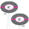 Houndstooth w/Pink Accent White Plastic 7" Stir Stick - Double Sided - Oval - Front & Back