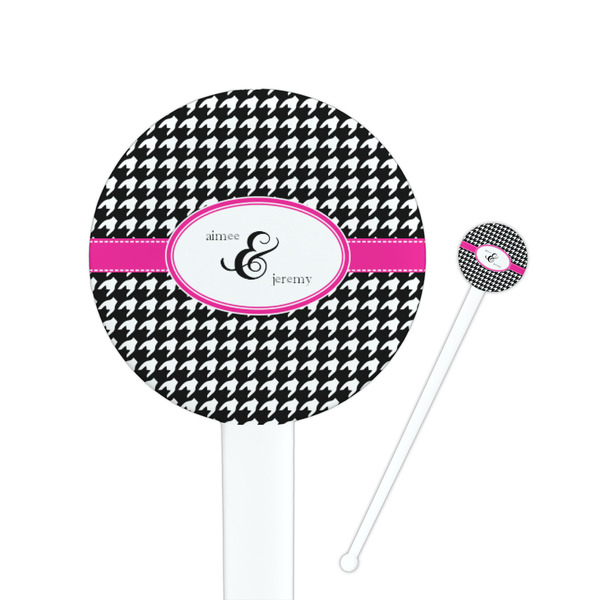 Custom Houndstooth w/Pink Accent 7" Round Plastic Stir Sticks - White - Single Sided (Personalized)