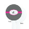 Houndstooth w/Pink Accent White Plastic 7" Stir Stick - Single Sided - Round - Front & Back