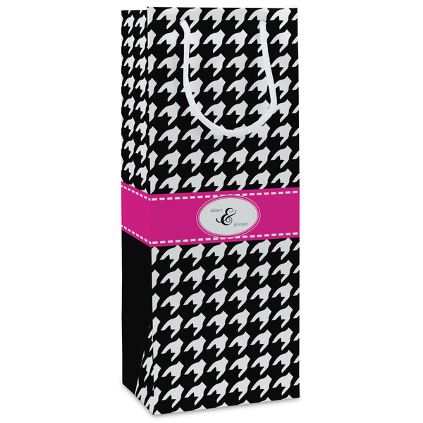 Custom Houndstooth w/Pink Accent Wine Gift Bags - Gloss (Personalized)