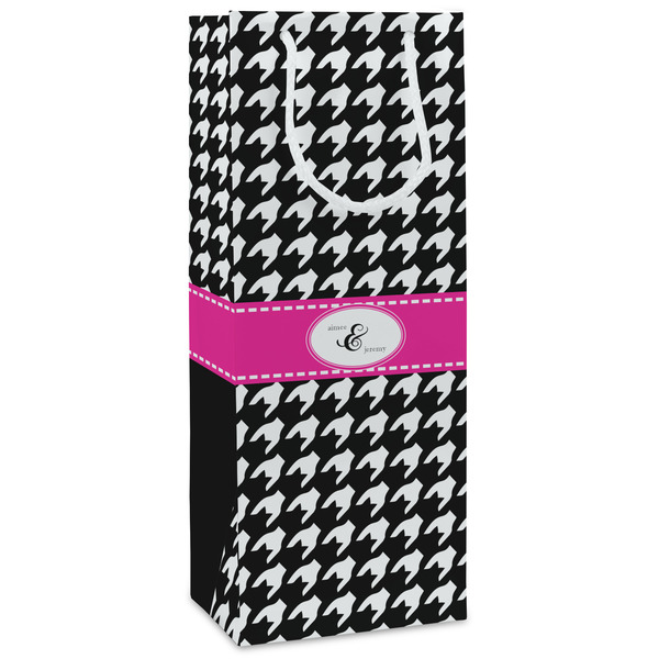 Custom Houndstooth w/Pink Accent Wine Gift Bags - Matte (Personalized)