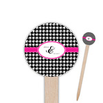 Houndstooth w/Pink Accent 6" Round Wooden Food Picks - Single Sided (Personalized)