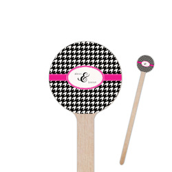 Houndstooth w/Pink Accent 6" Round Wooden Stir Sticks - Single Sided (Personalized)