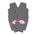 Houndstooth w/Pink Accent Zipper Bottle Cooler - Set of 4 (Personalized)