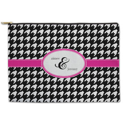 Houndstooth w/Pink Accent Zipper Pouch (Personalized)