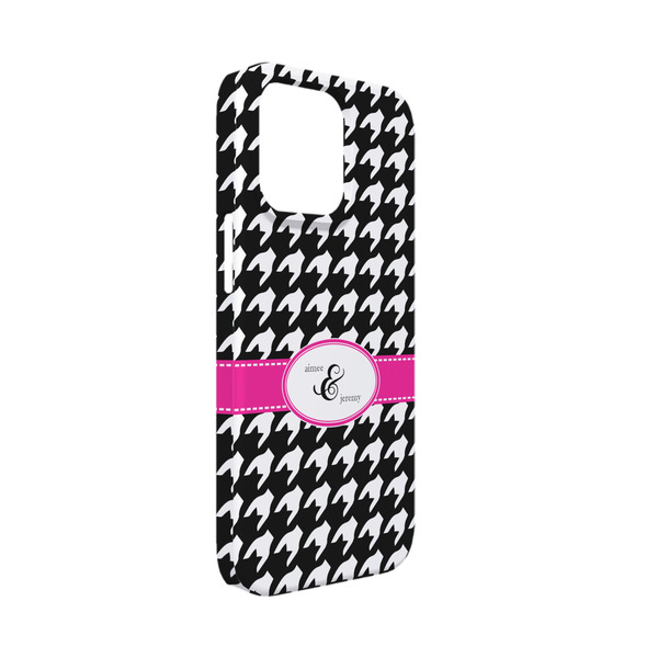 Custom Houndstooth w/Pink Accent iPhone Case - Plastic - iPhone 13 Mini (Personalized)